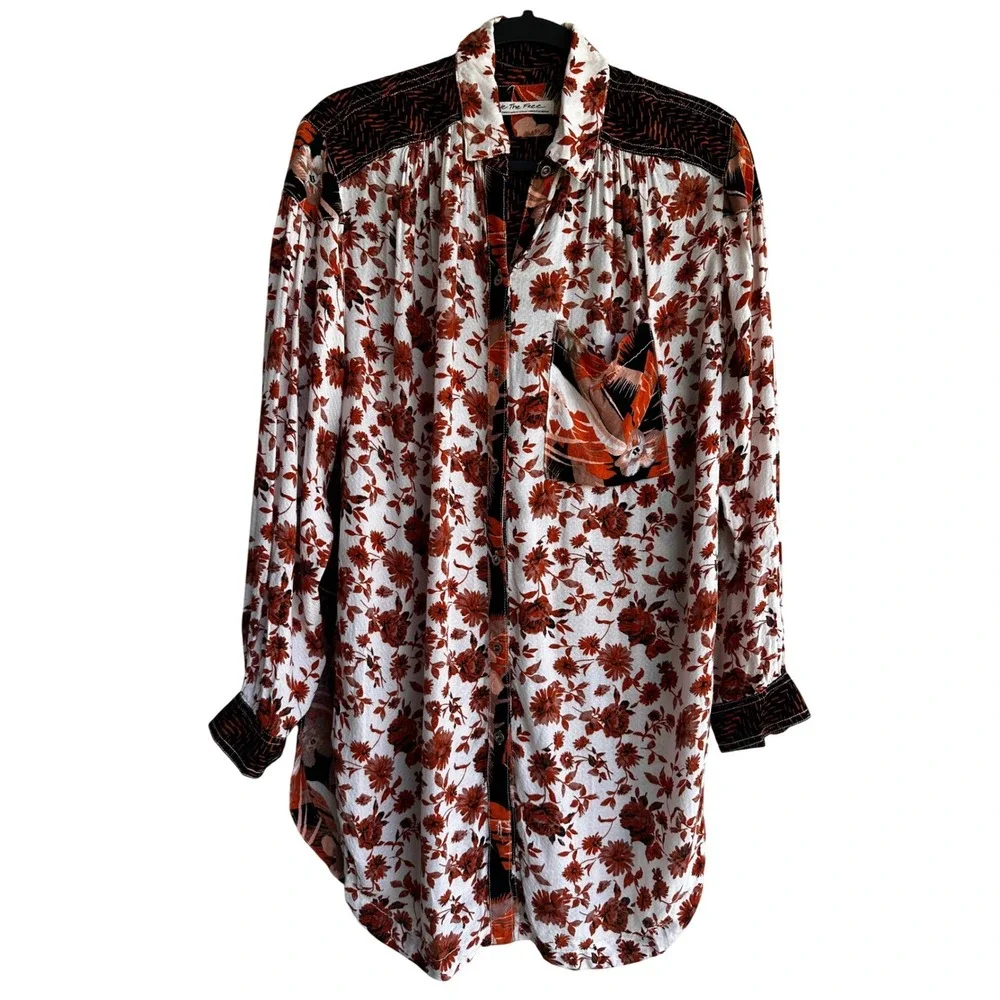 We‎ The Free People Mixed Print Floral Tropical Tunic Shirt Women XS Oversize